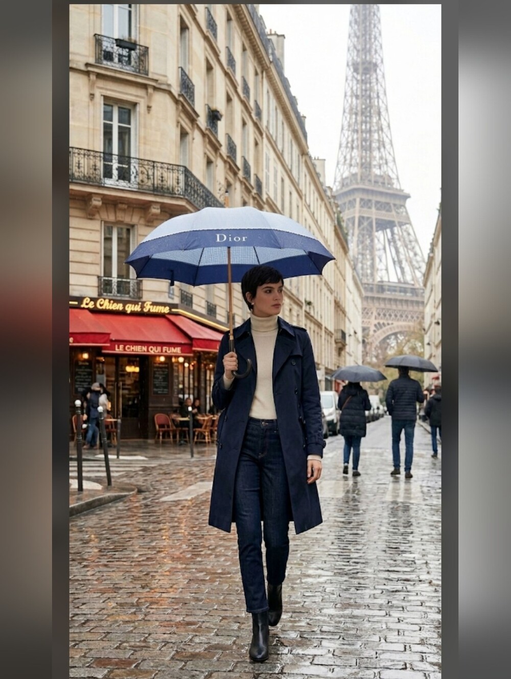 Vintage DIOR Blue & White Gingham Trotter Umbrella